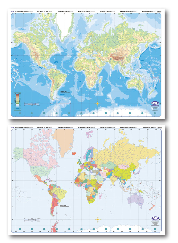 MAPA MURAL MUDO 130*95 FIS/POL. BIFAZ.- PLANISFERIO