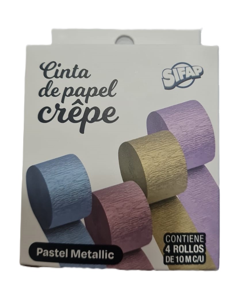 CINTA PAPEL CREPE PASTEL METALIC x 4 rollos 