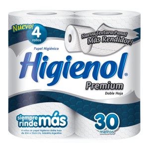 PAPEL HIGIENICO HIGIENOL DOBLE-  4x30m.
