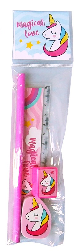 UNICORN SET LAPIZ GOMA+REGLA+SACA