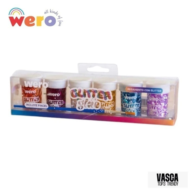 ADHESIVO GLITTER WERO x 6 u. + PINCEL